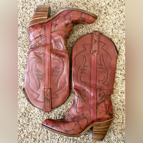 Dan Post Vintage Western Boots DP3464 Lad Bay Dirty Bull 13 Snip Toe | Size 7 - Picture 2 of 5